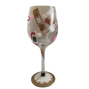 Lolita 5 O'Clock Somewhere Hand Painted Wine Glass 15 Oz Recipe On Bottom Boxed